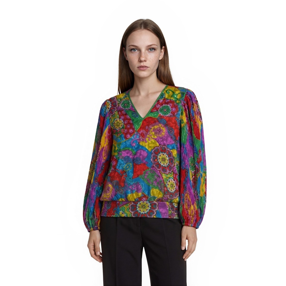 Diane‎ Freis Blouse Women's Size Large Sequin Balloon Sleeve Vintage  80s 90s